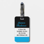 Zwart, Sky Blue Monogram, persoonlijk aanpassen Bagagelabel (Achterkant verticaal)
