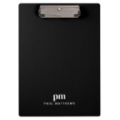 Zwart Slank Custom Monogram en Naam Klembord (Voorkant)