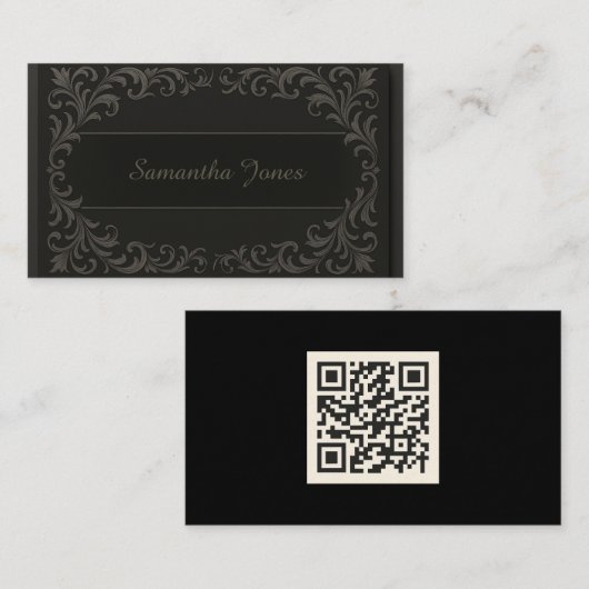 Zwart Slank Fancy QR Code Visitekaartje (Voorkant / Achterkant)
