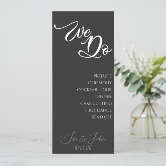 Zwart Slank Modern Bruiloft Reisschema Programma D Programmakaart (Staand voorkant)