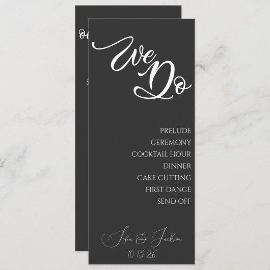Zwart Slank Modern Bruiloft Reisschema Programma D Programmakaart (Voorkant / Achterkant)
