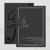 Zwart Slanke Elegante Moderne Huwelijksuitnodiging Kaart (Voorkant / Achterkant)