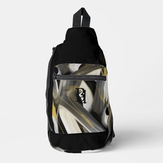 Zwart Sling Bag Trend Abstract Art Wit Goud (Voorkant)
