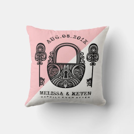 Zwart slot en sleutels  skelet naar bruiloft ontwe kussen (Achterkant)