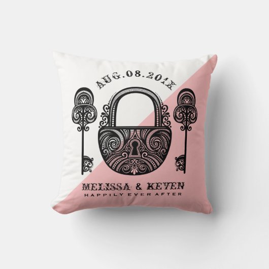 Zwart slot en sleutels skelet naar bruiloft ontwe kussen (Voorkant)