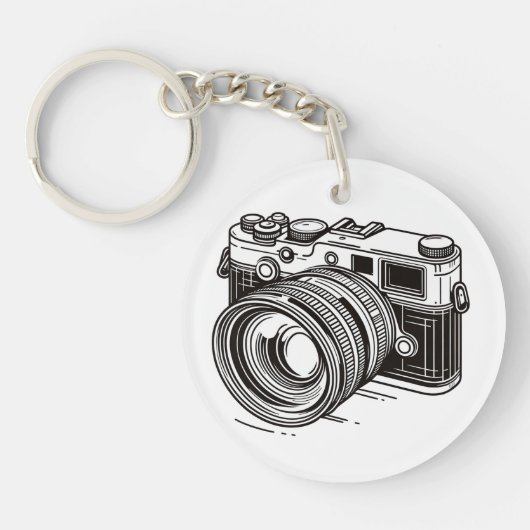 Zwart SLR Fotograaf Camera Fotografie Sleutelhanger (Voorkant)