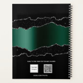 Zwart smaragdgroen zilveren agaat marmer 2026 planner (Achterkant)