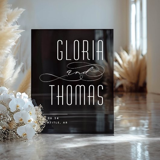 Zwart Smokey Modern Minimalistisch Bruiloft Welkom Acryl Bord