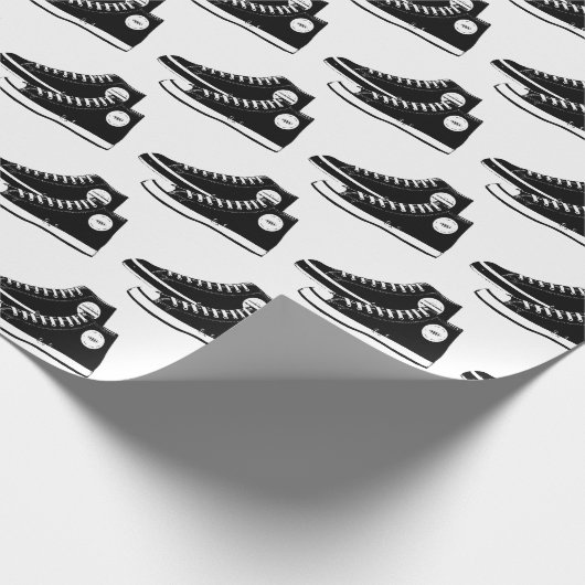 Zwart Sneakers op wit Cadeaupapier (Hoek)