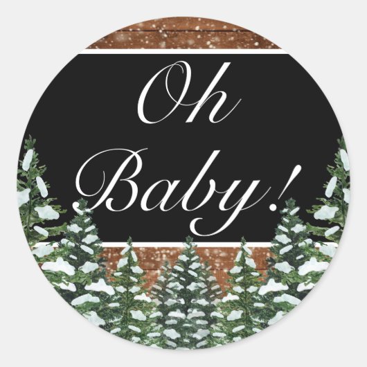 Zwart Sneeuwhout & Bos Pine OH BABY Ronde Sticker (Voorkant)