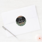 Zwart Sneeuwhout & Bos Pine OH BABY Ronde Sticker (Envelop)