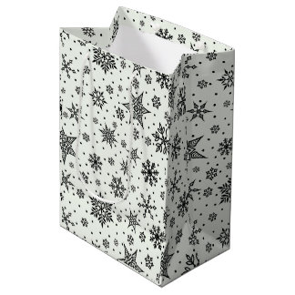 Zwart Sneeuwvlokken Kerst Patroon Medium Gift Bag Cadeauzakje