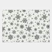 Zwart Sneeuwvlokken Kerstmis Patronen Wrapping Pap Inpakpapier Vel (Voorkant 2)