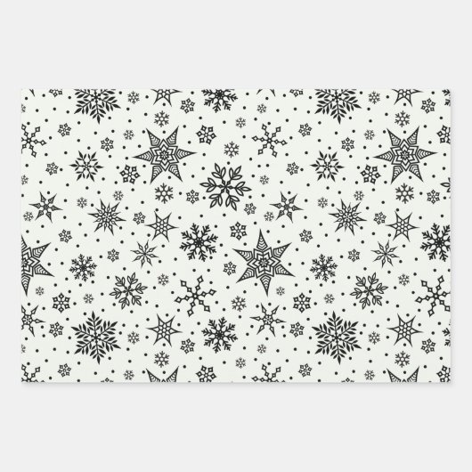 Zwart Sneeuwvlokken Kerstmis Patronen Wrapping Pap Inpakpapier Vel (Voorkant 2)