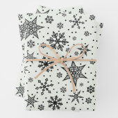 Zwart Sneeuwvlokken Kerstmis Patronen Wrapping Pap Inpakpapier Vel (In situ)