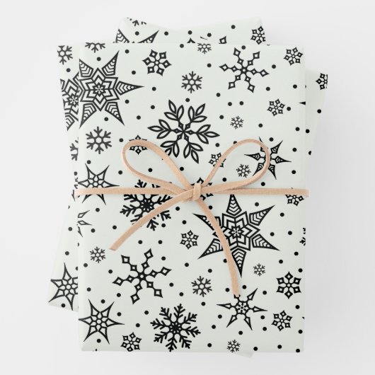 Zwart Sneeuwvlokken Kerstmis Patronen Wrapping Pap Inpakpapier Vel (In situ)