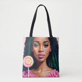Zwart Snoep Meisje Lollipop Beauty Tote Bag