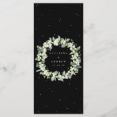 Zwart Snowberry+Eucalyptus 4 gangen Bruiloft Flat Menu (Achterkant)