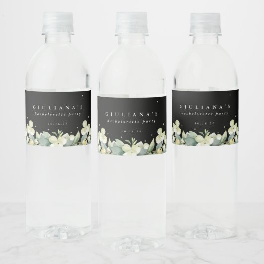 Zwart Snowberry+Eucalyptus Bachelorette/Douche Waterfles Etiket (Flessen)
