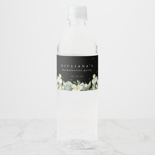Zwart Snowberry+Eucalyptus Bachelorette/Douche Waterfles Etiket (Voorkant)