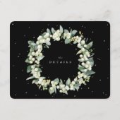 Zwart Snowberry+Eucalyptus Boeket Bruiloft Details Informatiekaartje (Achterkant)