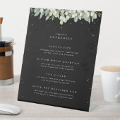 Zwart Snowberry+Eucalyptus Bruiloft Drinken Menu Reclamebord Met Voetstuk (Insitu)