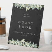 Zwart Snowberry+Eucalyptus Bruiloft Gastenboek Reclamebord Met Voetstuk (Insitu)