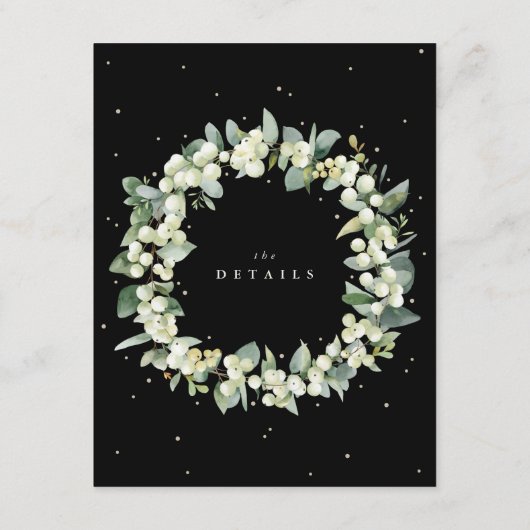 Zwart Snowberry+Eucalyptus Garland Bruiloft Detail Informatiekaartje (Achterkant)