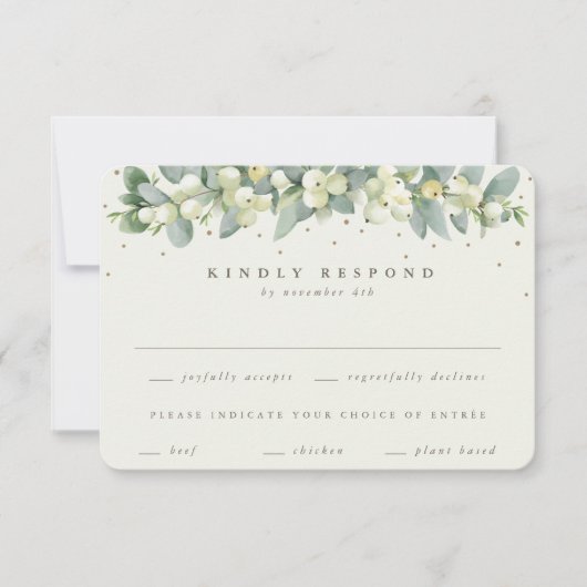Zwart Snowberry + Eucalyptus Garland bruiloft RSVP Kaartje (Voorkant)