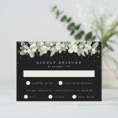 Zwart Snowberry + Eucalyptus Garland bruiloft RSVP Kaartje (Staand voorkant)
