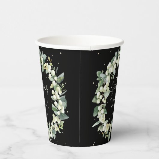 Zwart Snowberry+Eucalyptus krans Vrijgezellenfeest Papieren Bekers (Rechts)