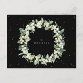 Zwart Snowberry+Eucalyptus Rand Bruiloft Details Informatiekaartje (Achterkant)