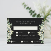 Zwart Snowberry+Eucalyptus Rand Bruiloft RSVP Kaartje (Staand voorkant)