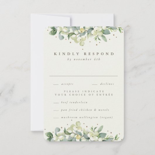 Zwart Snowberry+Eucalyptus Rand Bruiloft RSVP Kaartje (Voorkant)