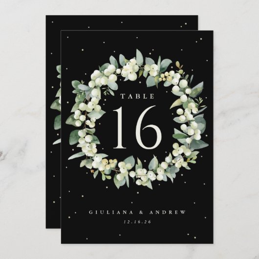 Zwart Snowberry + Eucalyptus Trouwtafel nummer (Voorkant / Achterkant)