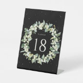 Zwart Snowberry + Eucalyptus Trouwtafel nummer Reclamebord Met Voetstuk (Voorkant)