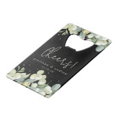 Zwart Snowberry+Eucalyptus Winter Bruiloft Mini Creditkaart Flessenopener (Voorkant Gekanteld)