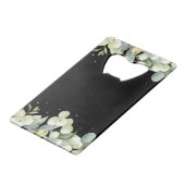 Zwart Snowberry+Eucalyptus Winter Bruiloft Mini Creditkaart Flessenopener (Achterkant Gekanteld)