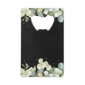 Zwart Snowberry+Eucalyptus Winter Bruiloft Mini Creditkaart Flessenopener (Achterkant)