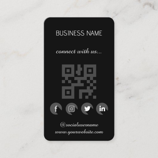 Zwart - Sociaal Media QR-code Visitekaartje (Voorkant)