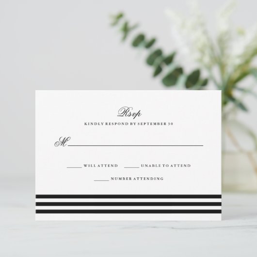 Zwart Sophisticated Stripes Wedding RSVP (Staand voorkant)