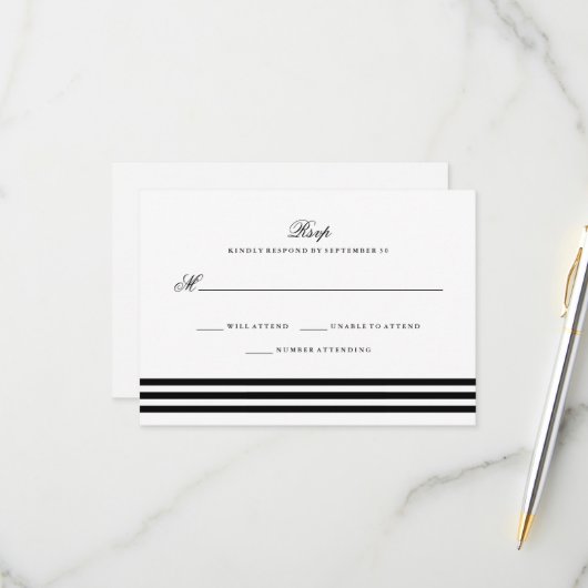 Zwart Sophisticated Stripes Wedding RSVP (Voorkant / Achterkant in situ)