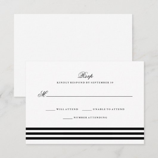 Zwart Sophisticated Stripes Wedding RSVP (Voorkant / Achterkant)