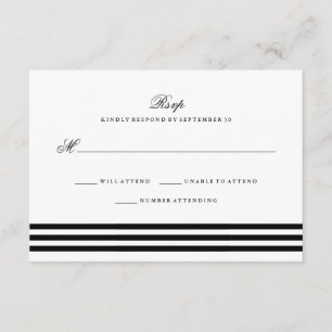 Zwart Sophisticated Stripes Wedding RSVP Kaartje