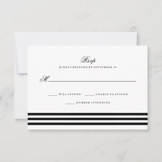 Zwart Sophisticated Stripes Wedding RSVP Kaartje (Voorkant)