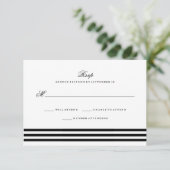 Zwart Sophisticated Stripes Wedding RSVP Kaartje (Staand voorkant)