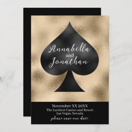 Zwart spade op goud save the date (Voorkant / Achterkant)