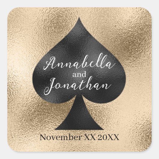 Zwart spade op goud vierkante sticker (Voorkant)