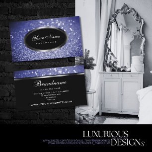 Zwart Sparkle Blauw Glitter en Zilveren Ovale Vorm Visitekaartje