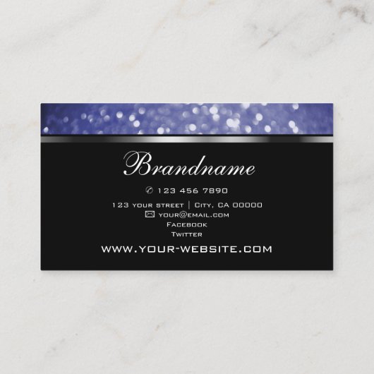 Zwart Sparkle Blauw Glitter en Zilveren Ovale Vorm Visitekaartje (Achterkant)